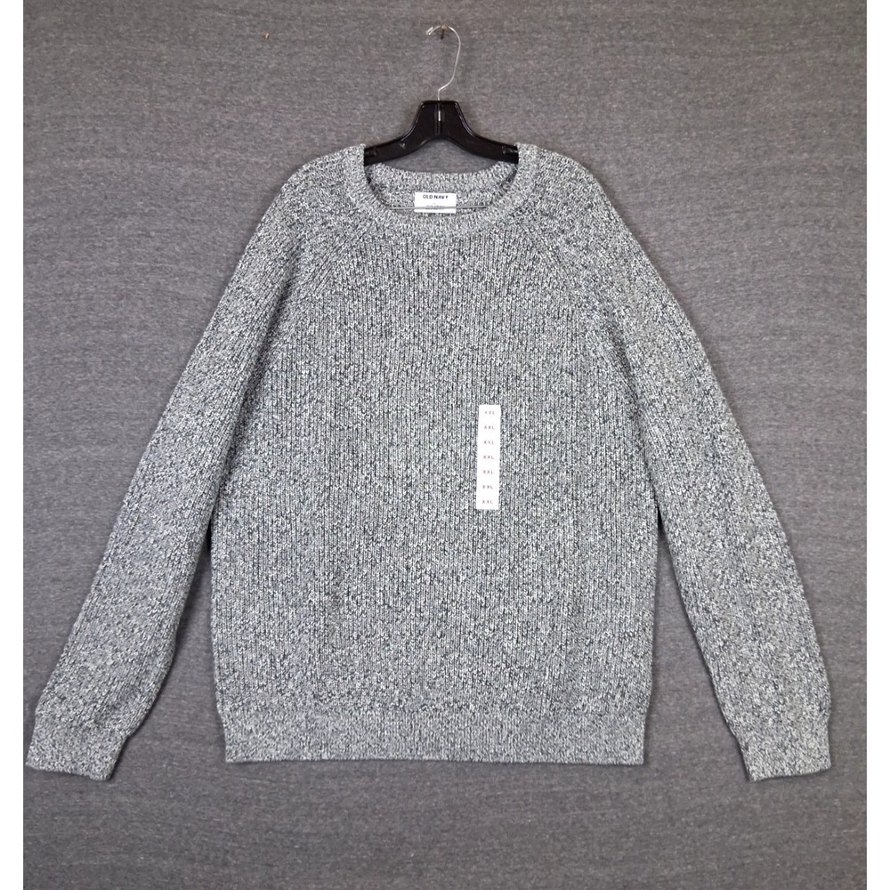 New Old Navy Mens Sweater 2XL Green Heathered Cotton Ribbed Pullover Preppy